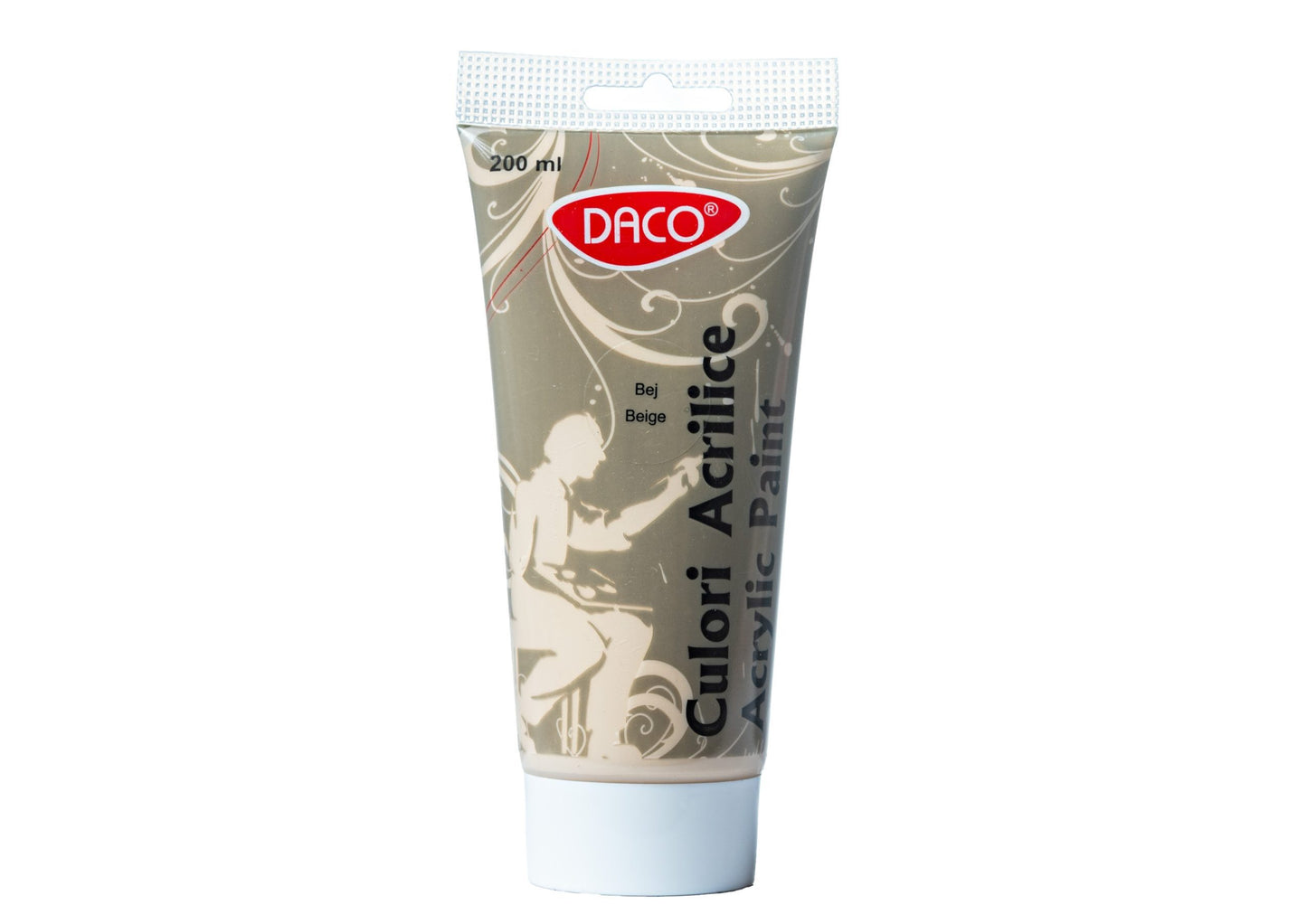 Tub vopsea acrilica DACO culoare bej 200 ml pigment de calitate acoperire uniforma pentru pictura pe panza lemn si proiecte creative