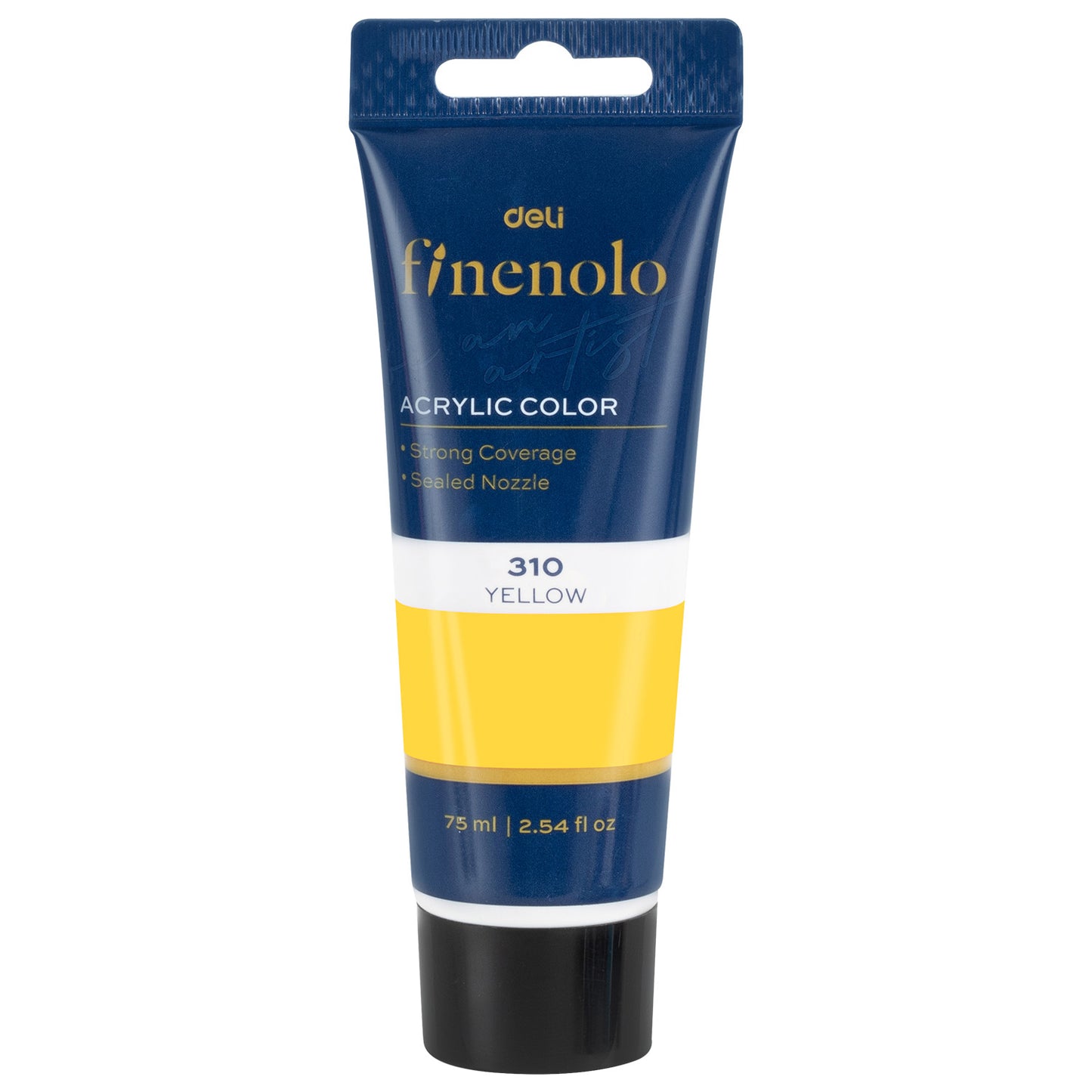 Tub 75 ml vopsea acrilica Deli culoare galben intens cu putere mare de acoperire pentru pictura si hobby creative