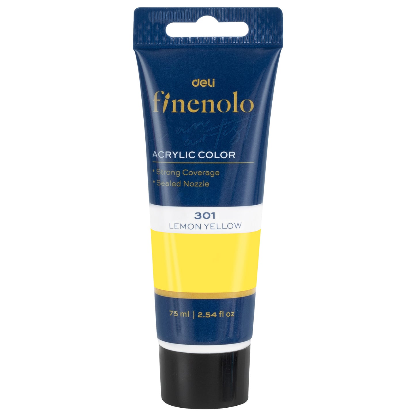Tub 75 ml vopsea acrilica Deli culoare galben lamaie intens cu putere mare de acoperire pentru pictura si hobby creative