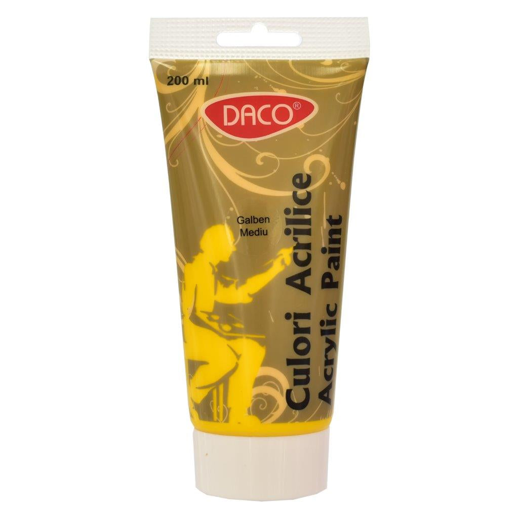 Tub vopsea acrilica DACO culoare Galben Mediu 200 ml pigment intens si luminos pentru pictura pe panza lemn si proiecte creative