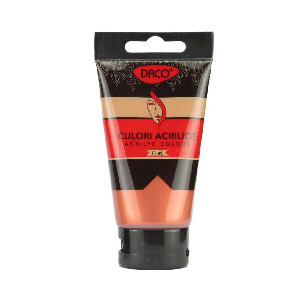 Tub vopsea acrilica DACO culoare maro metalic 75 ml pigment stralucitor pentru pictura pe panza lemn si proiecte decorative DIY