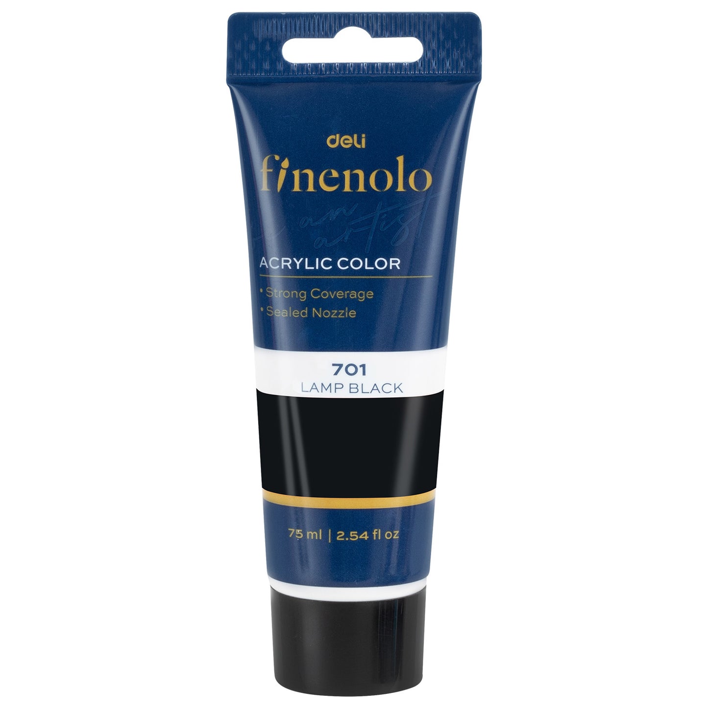 Tub 75 ml vopsea acrilica Deli culoare negru intens cu putere mare de acoperire pentru contururi si pictura