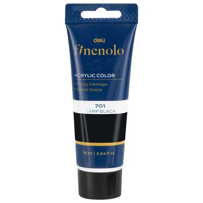 Tub 75 ml vopsea acrilica Deli culoare negru intens cu putere mare de acoperire pentru contururi si pictura