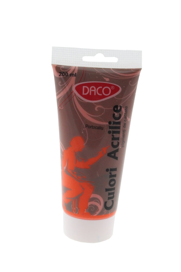 Tub vopsea acrilica DACO culoare portocaliu 200 ml pigment intens si luminos pentru pictura pe panza lemn si proiecte creative