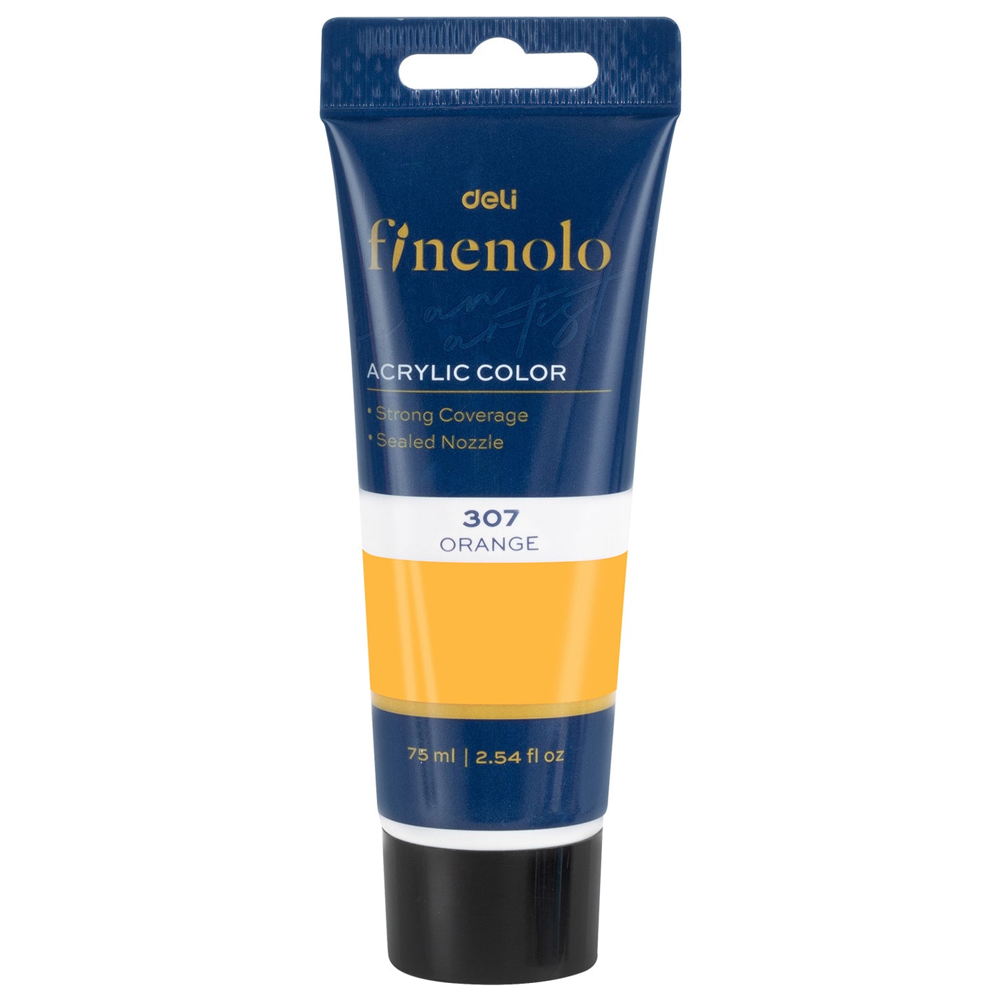 Tub 75 ml vopsea acrilica Deli culoare portocaliu intens cu putere mare de acoperire pentru pictura si proiecte creative hobby