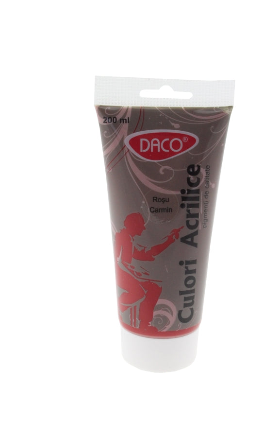 Tub vopsea acrilica DACO culoare Rosu Carmin 200 ml cod CU3200RC pigment intens pentru pictura pe panza lemn si proiecte creative
