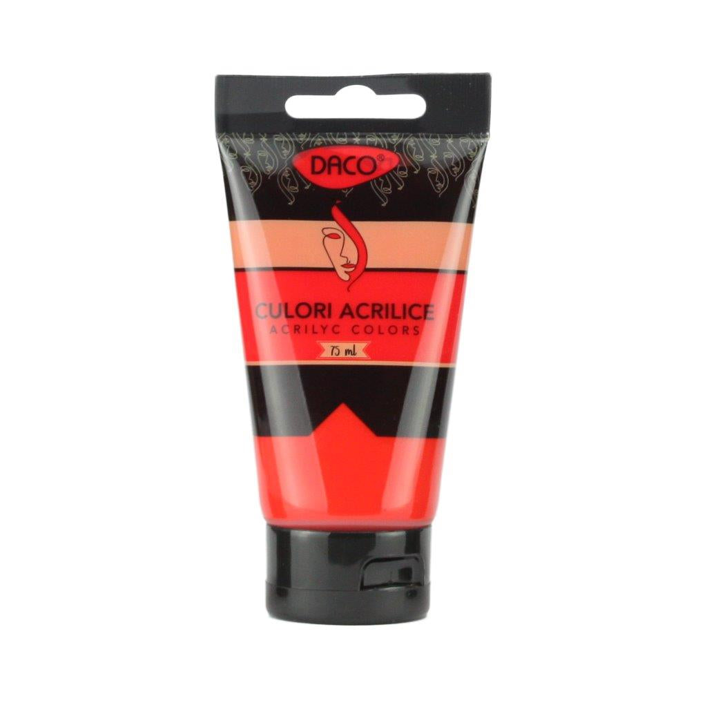 Tub vopsea acrilica DACO culoare Rosu Scarlet 75 ml pigment vibrant pentru pictura pe panza lemn si proiecte creative solare