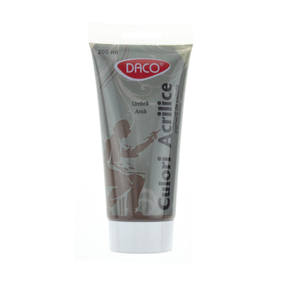 Tub vopsea acrilica DACO culoare Umbra Arsa 200 ml pigment pământiu intens pentru umbre pictură pe pânză lemn și peisaje realiste