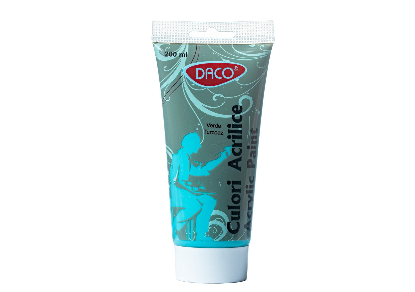 Tub vopsea acrilica DACO culoare Verde Turcoaz 200 ml pigment intens acoperire uniforma pentru pictura pe panza lemn si proiecte decorative