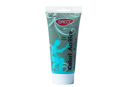 Tub vopsea acrilica DACO culoare Verde Turcoaz 200 ml pigment intens acoperire uniforma pentru pictura pe panza lemn si proiecte decorative