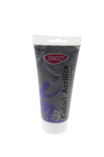 Tub vopsea acrilica DACO culoare violet 200 ml pigment intens acoperire mare pentru pictura pe panza lemn si proiecte creative