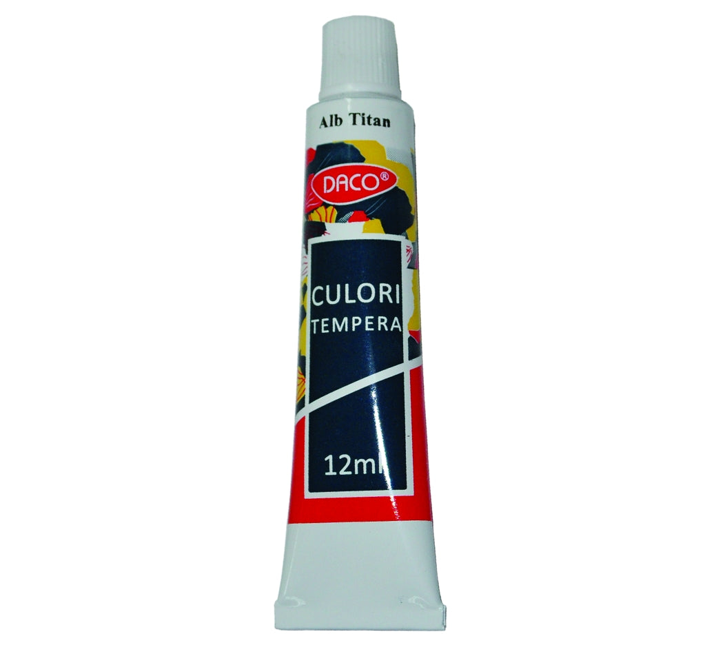 Tub individual vopsea tempera DACO culoare alb titan 12 ml pentru pictura scoala si hobby amestecuri culori