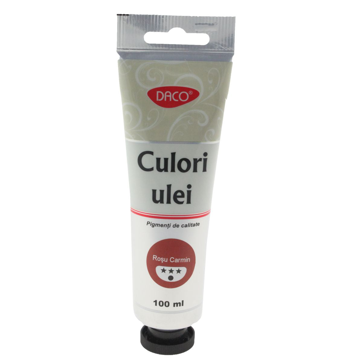 Tub mare 100 ml vopsea de ulei DACO culoare Rosu Carmin pigment intens pentru pictura portrete si flori pe panza