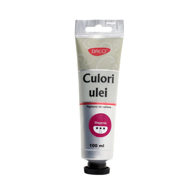 Tub mare 100 ml vopsea de ulei DACO culoare Roz Magenta pigment intens pentru pictura moderna abstracta si accente florale