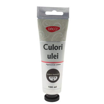 Tub mare 100 ml vopsea de ulei DACO culoare Umbra Naturala pigment pamantiu neutru pentru pictura pe panza portrete si umbre