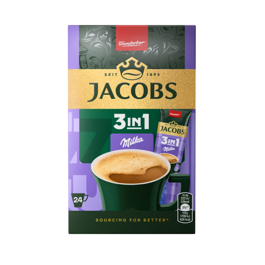 Cafea instant, Jacobs, 3 in 1 Milka, 24 plicuri x 18 g