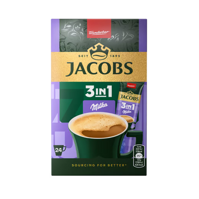 Cafea instant, Jacobs, 3 in 1 Milka, 24 plicuri x 18 g