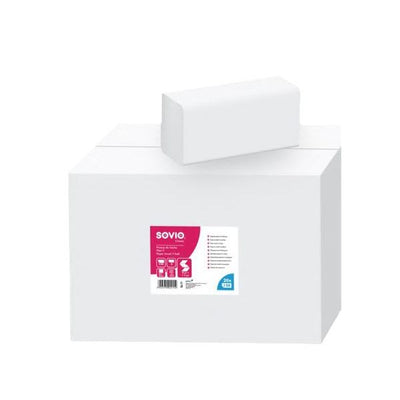 Prosoape de hartie pliate tip V-Fold, Sovio, 2 straturi, albe