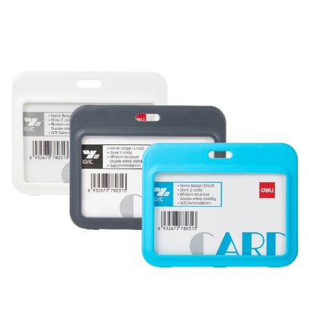 ECUSON ORIZONTAL ABS RIGID 100*80MM 2 FETE CU CLIPS SI SNUR TEXTIL CULORI ASORTATE DELI