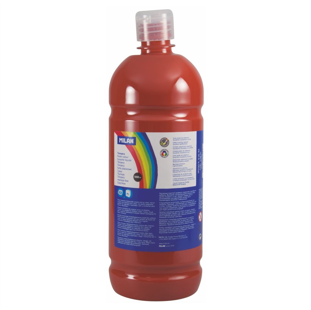 Flacon 1000 ml vopsea tempera maro MILAN pentru activități artistice, pictură pe carton și proiecte creative de grup