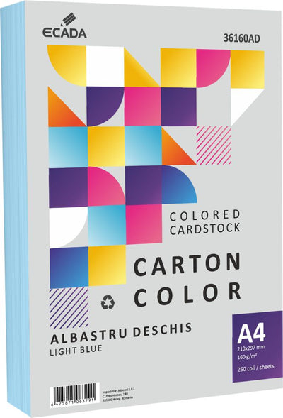CARTON COLOR 160G/MP A4 250 COLI ECADA ALBASTRU DESCHIS 36160AD