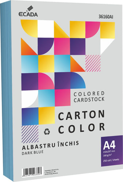 CARTON COLOR 160G/MP A4 250 COLI ECADA ALBASTRU INCHIS 36160AI