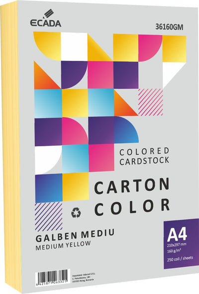 CARTON COLOR 160G/MP A4 250 COLI ECADA GALBEN MEDIU 36160GM