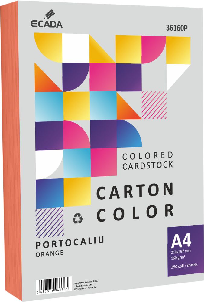 CARTON COLOR 160G/MP A4 250 COLI ECADA PORTOCALIU 36160P