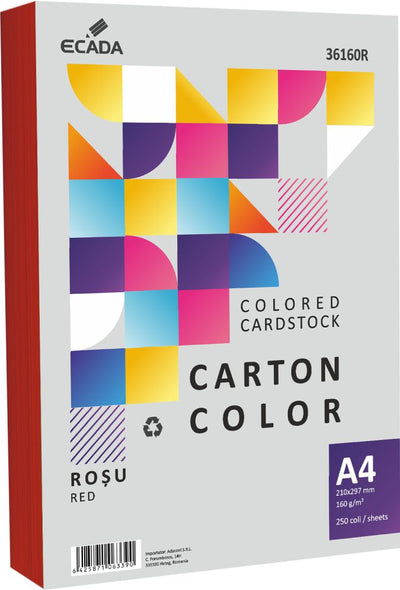 CARTON COLOR 160G/MP A4 250 COLI ECADA ROSU 36160R