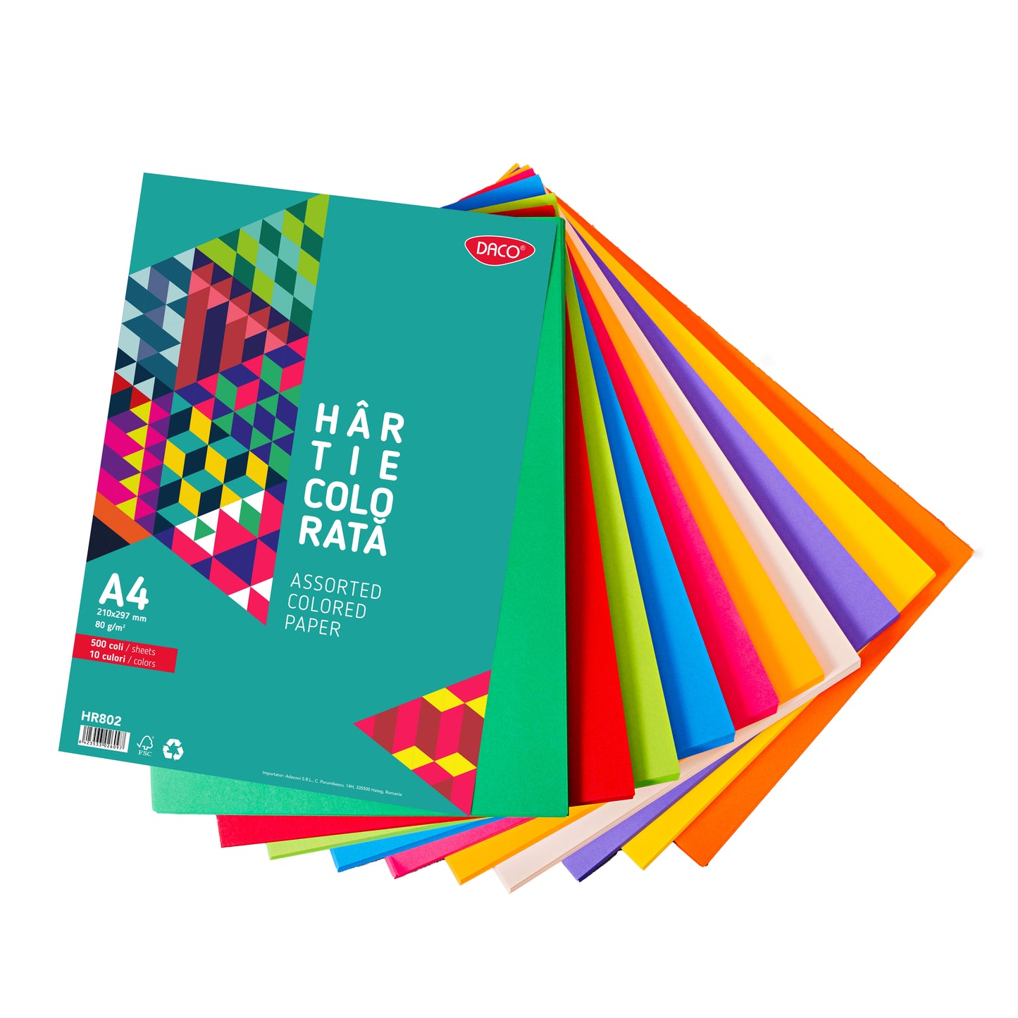 HARTIE COLORATA HR802  A4  500COLI  10 CUL  DACO 80G/MP
