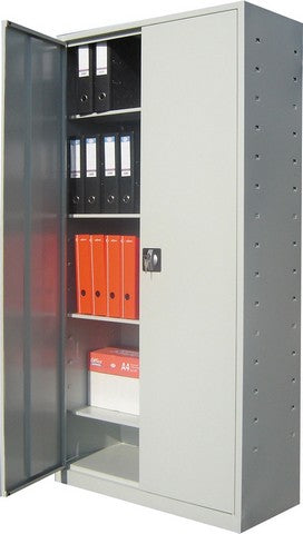 Fiset metalic din otel, 2 usi cu chei, 4 polite reglabile + baza, 60 kg/polita, L80*l40*H180cm - gri