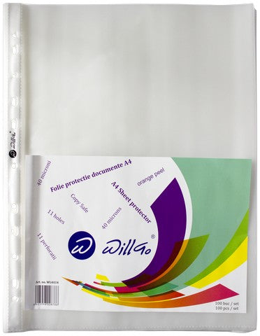 Folie protectie documente A4,  40 microni, 100 buc/set Willgo