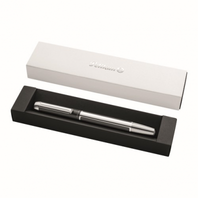 Stilou Pura P40, penita B, corp din aluminiu, culoare argintiu-antracit, in cutie cadou, Pelikan