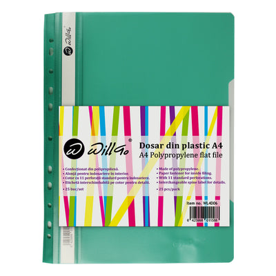 Dosar din plastic cu sina si 11 perforatii Willgo verde