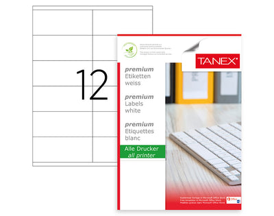 tichete 12/A4 compatibile atat cu imprimantele laser cat si cu cele cu jet de cerneala. Numar etichete/coala: 12/A4. Dimensiune: 105 x 46 mm. Culoare: alb. Model etichete: colturi drepte. Ambalare: 100 coli/top.