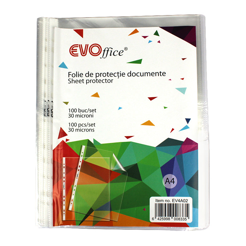 Folie protectie documente A4, 30 microni, 100 buc/set EVOffice