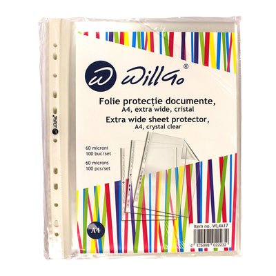 Folie protectie documente A4 extra wide, cristal 60 microni, 100buc/set Willgo