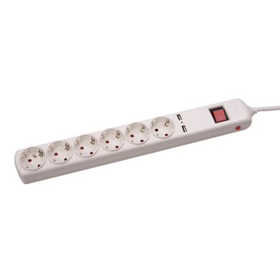 Prelungitor Plus 3m, 6 prize, protec?ie supratensiune + 2xUSB, 3x1.5 mm?, cu ?mp?m?ntare