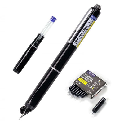 Stilou retractabil Writech corp negru cu cutie cadou si 5 patroane cerneala albastre