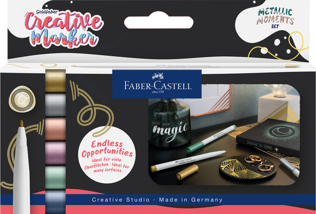 SET 6 MARKERE CREATIVE GOLDFABER CULORI METALIZATE 1.5MM FABER-CASTELL
