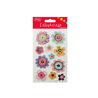 Coală de abțibilduri din spumă DACO Art model flori colorate în relief, stickere decorative 3D pentru felicitări și proiecte creative