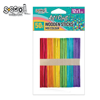 Accesorii craft, betisoare lemn color, 11,4x1 cm, 50 buc/set - S-COOL
