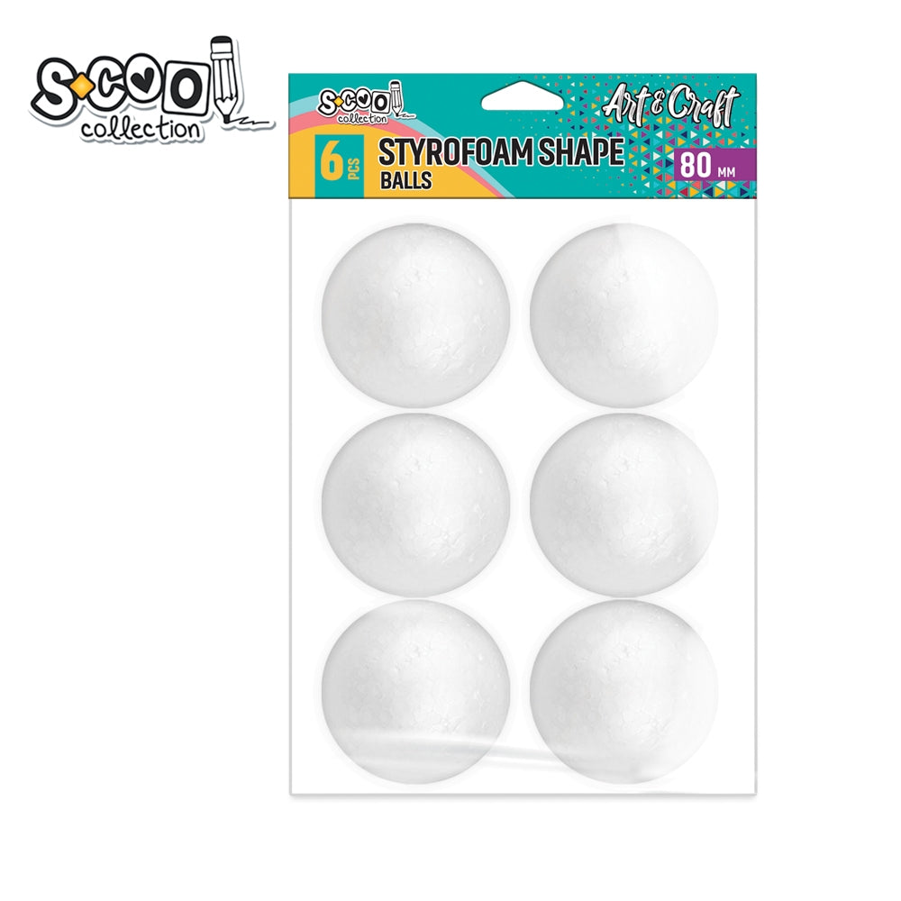 Accesorii craft, bile polistiren, 80 mm, 6 buc/set - S-COOL