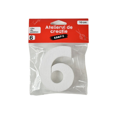 Accesorii craft, cifra 6 polistiren, 10 cm - COMPAS