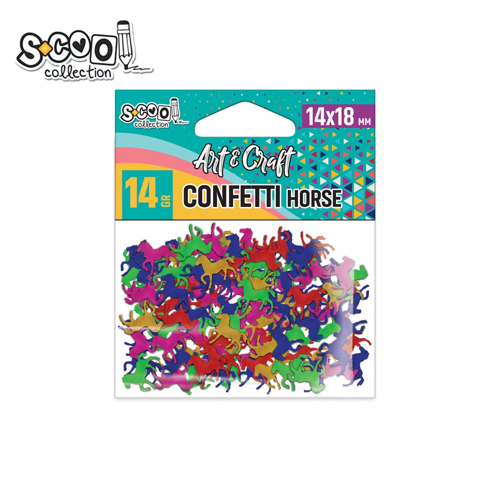 Pachet de 14 grame de confetti metalizate în formă de căluți multicolori, marca S-COOL, realizate din plastic rezistent pentru activități creative și decor petreceri