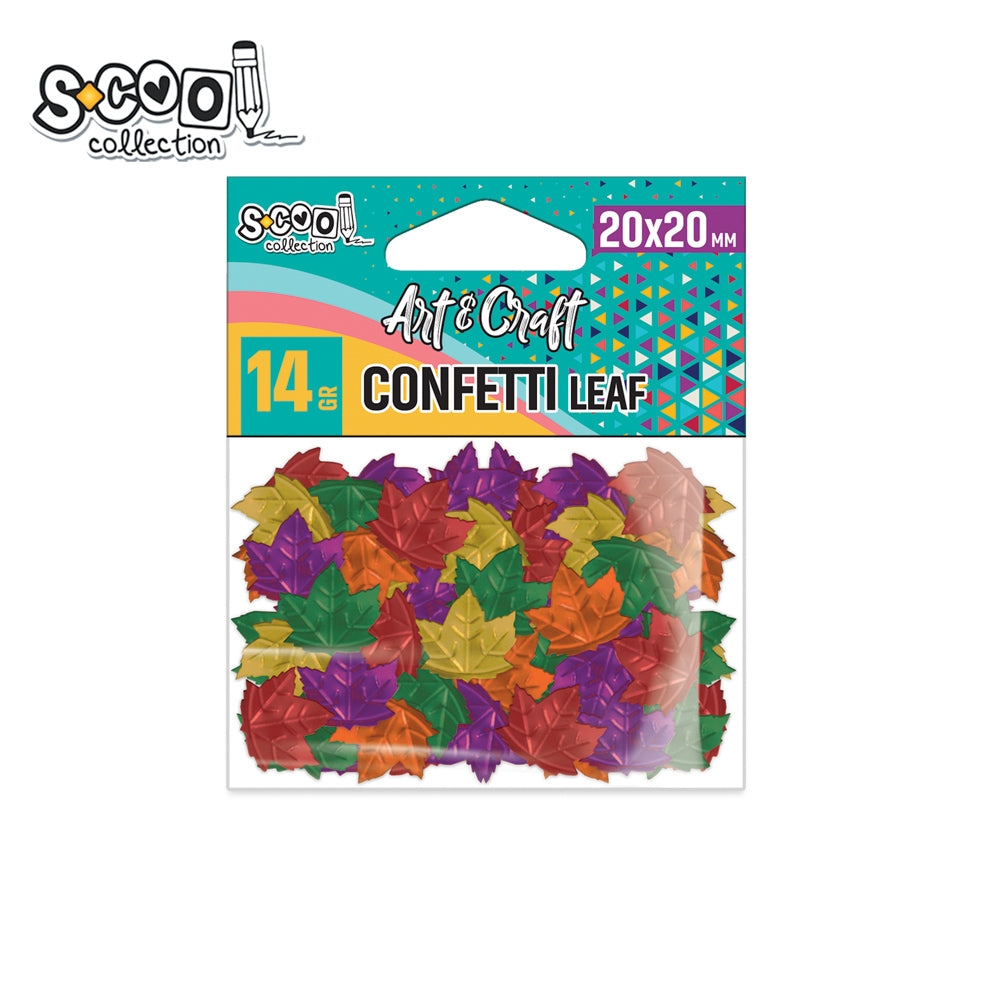 Pachet de 14 grame de confetti metalizate în formă de frunze multicolore, marca S-COOL, realizate din plastic rezistent pentru activități creative și decor petreceri