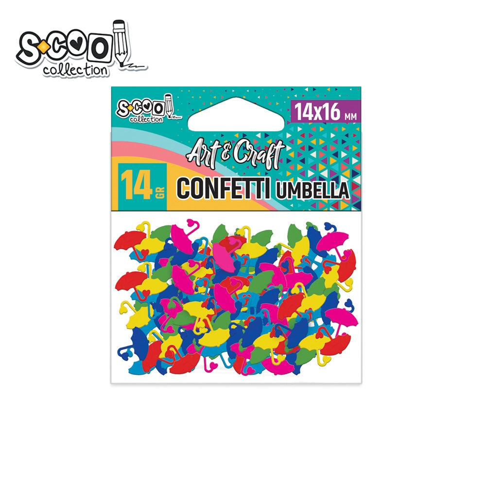 Pachet de 14 grame de confetti metalizate în formă de umbrele, marca S-COOL, realizate din plastic rezistent pentru activități creative, craft și decor petreceri