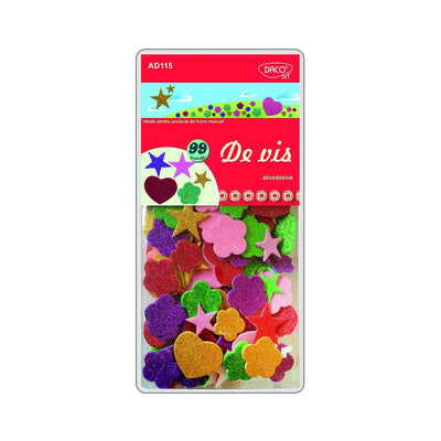 Set de 140 de forme decorative din spumă autoadezivă cu modele de flori, inimi și stele, brand DACO Art, cod AD115