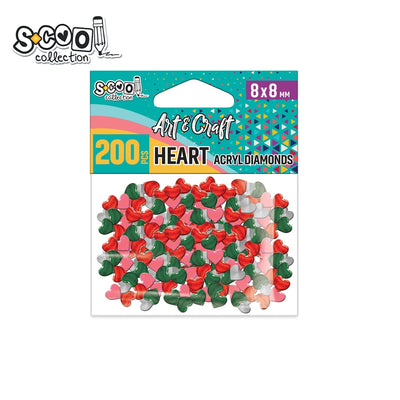 Accesorii craft, inimioare acril, 8x8 mm, 200 buc/set - S-COOL
