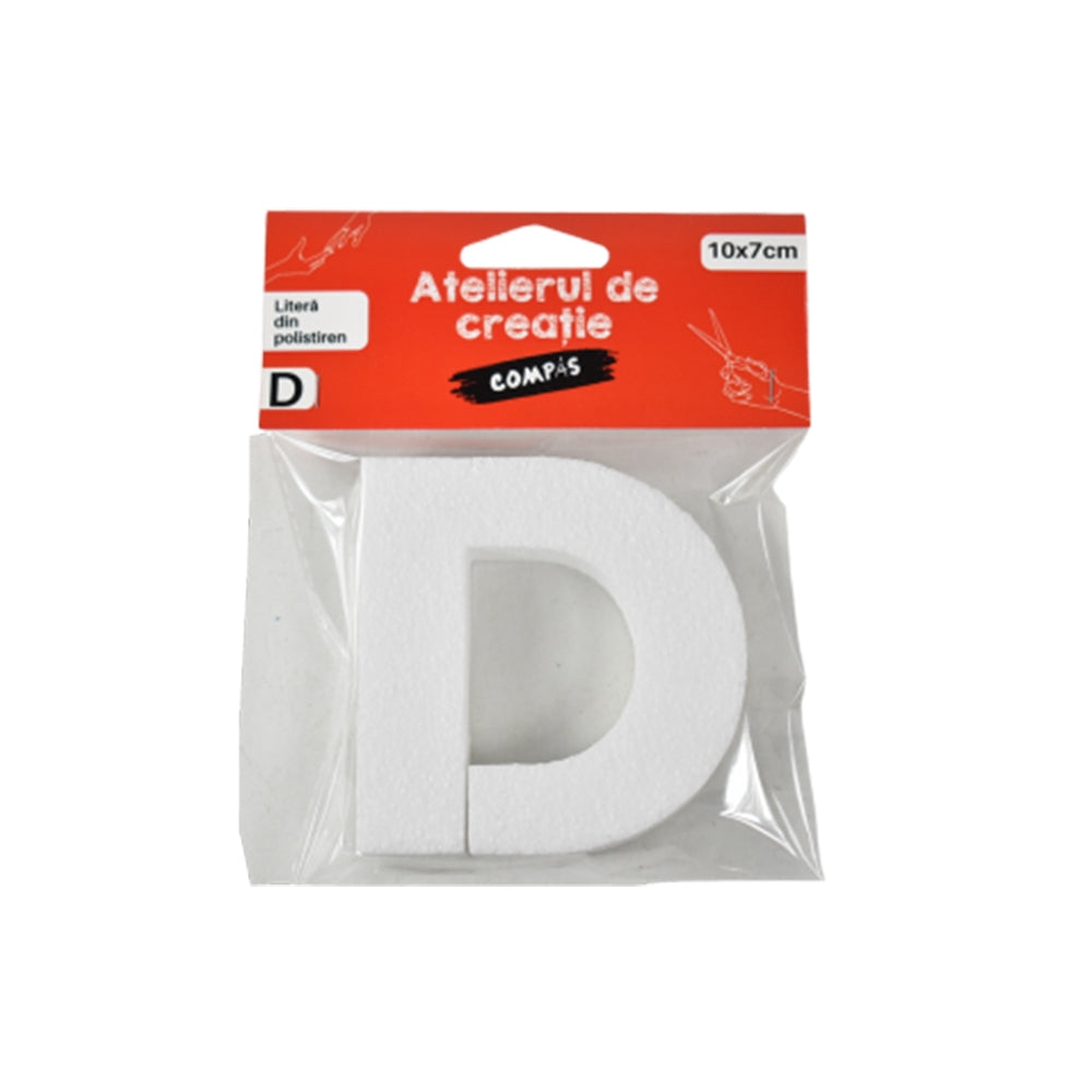 Accesorii craft, litera D polistiren, 10 cm - COMPAS